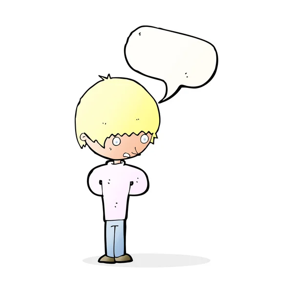 Cartoon nerveuze jongen met spraakbel — Stockvector