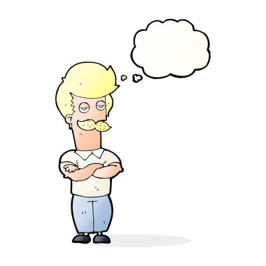 çizgi film bıyıklı kaslı adam düşünce kabarcığıyla