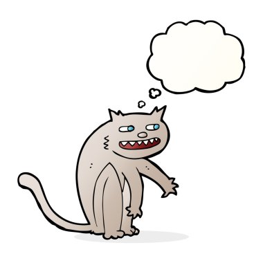 Düşünce baloncuklu mutlu kedi çizgi filmi