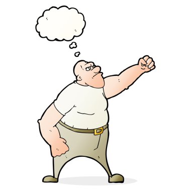 Düşünce baloncuğu olan kızgın bir adam.