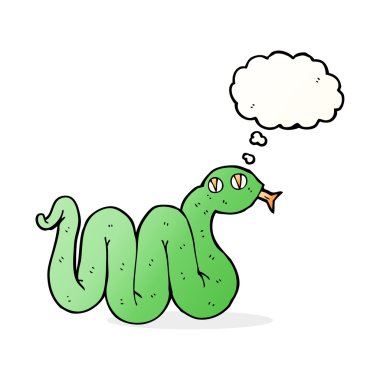 Düşünce baloncuklu komik çizgi film yılanı