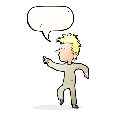 Çizgi filmci konuşma balonunu işaret ediyor.