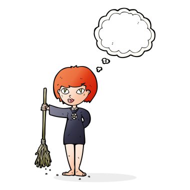 çizgi film güzel cadı kız düşünce balonu ile