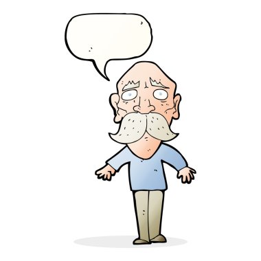 karikatür üzgün yaşlı adam konuşma balonu ile