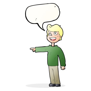 Çizgi filmci konuşma balonuyla işaret edip gülüyor.