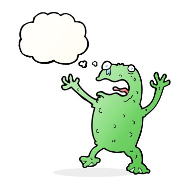 korkmuş kurbağa düşünce balonu ile çizgi film