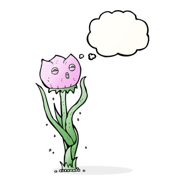 Düşünce baloncuklu karikatür çiçeği