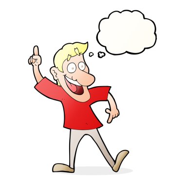 Düşünce baloncuğuyla harika bir fikri olan çizgi film adamı.