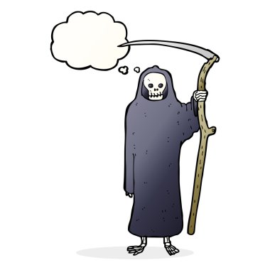 Düşünce baloncuklu ölüm karikatürü