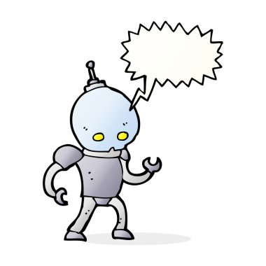 Konuşma baloncuklu uzaylı robot.
