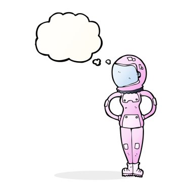 Düşünce kabarcığı olan kadın astronot.