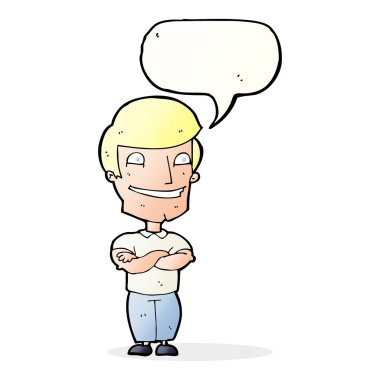 Çizgi filmdeki sırıtan adam konuşma balonuyla