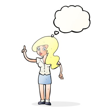 Düşünce baloncuğu olan güzel bir kadın.