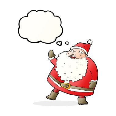 Düşünce baloncuklu komik Noel Baba çizgi filmi