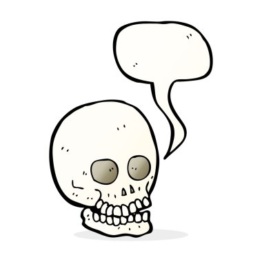 Konuşma balonlu karikatür kafatası