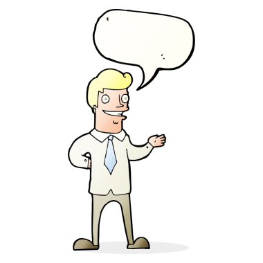 Konuşma balonu olan çizgi film satıcısı.