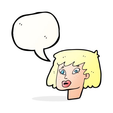 Konuşma baloncuklu güzel kadın yüzü.