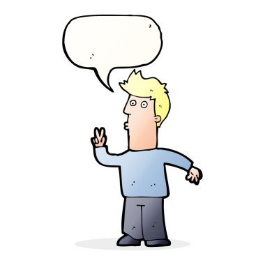 Çizgi filmci elinde konuşma baloncuğuyla işaret veriyor.