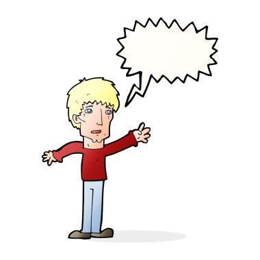 konuşma balonu ile uzanarak endişeli adam çizgi film