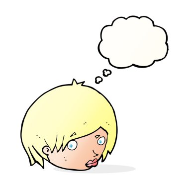 Düşünce kabarcığı olan kaşlarını kaldırmış kadın yüzü.