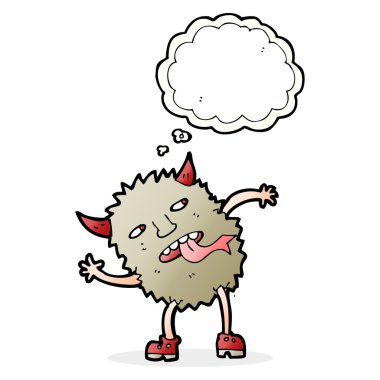 Düşünce baloncuklu komik çizgi film canavarı