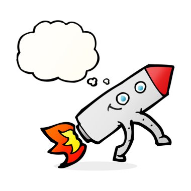 Düşünce baloncuklu mutlu roket.