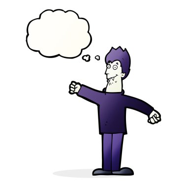 Düşünce baloncuklu mutlu vampir çizgi filmi.