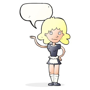 Konuşma balonu olan çizgi film hizmetçisi.