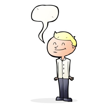 Konuşma balonlu gülümseyen adam.