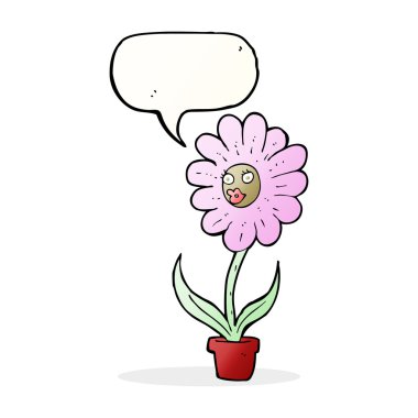 Konuşma baloncuklu karikatür çiçeği