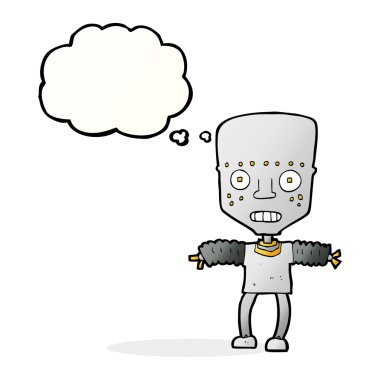 Düşünce baloncuklu çizgi film robotu