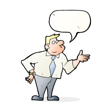 karikatür işadamı konuşma balonuyla soru soruyor