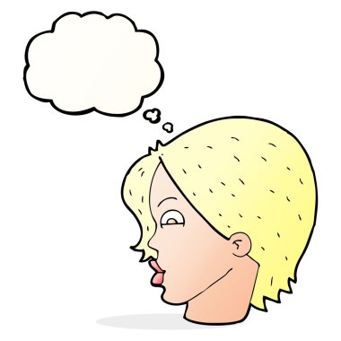 çizgi film kadın yüzü ile düşünce balonu