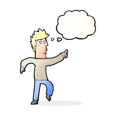 çizgi film endişeli adam düşünce balonunu işaret ediyor