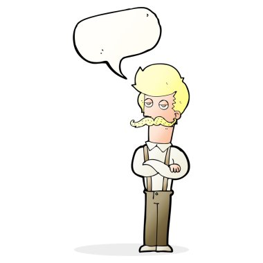 Düşünce baloncuklu bıyıklı çizgi film adamı.