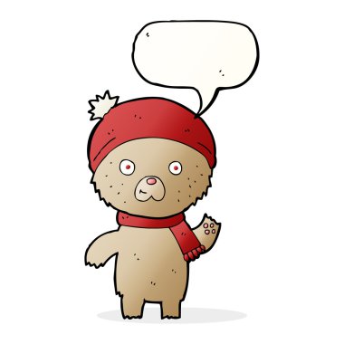 Konuşma balonlu oyuncak ayıyı sallayan çizgi film