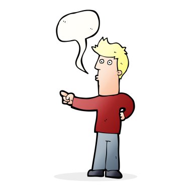 Çizgi filmci konuşma balonunu işaret ediyor.