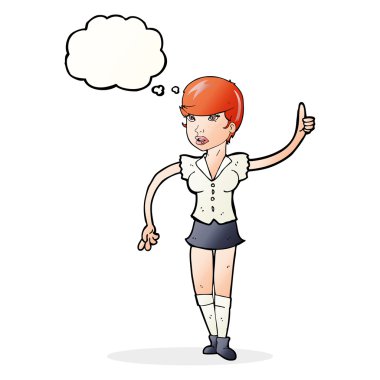 Düşünce baloncuğuyla soru soran güzel kız.