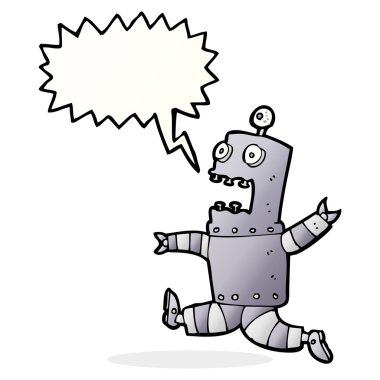 Konuşma baloncuğu olan korkmuş robot çizgi film