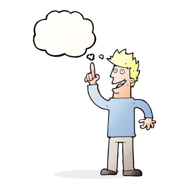 Düşünce baloncuğuyla harika bir fikri olan çizgi film adamı.