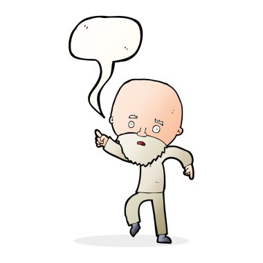 konuşma balonu ile işaret endişeli yaşlı adam çizgi film