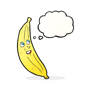 Düşünce baloncuklu mutlu bir muz.