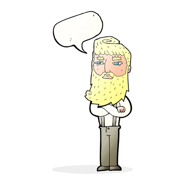 Dessin animé homme sérieux avec barbe avec bulle de parole — Image vectorielle