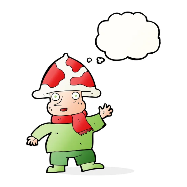 Cartoon mushroom man with thought bubble — Stock Vector