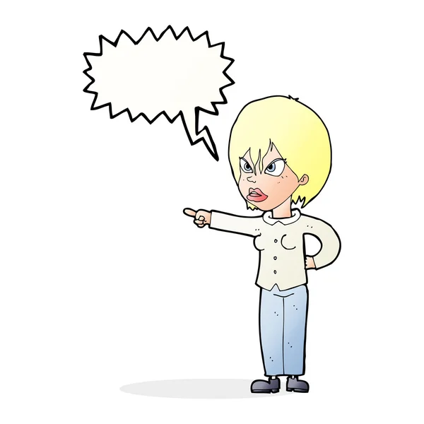 Cartoon woman accusing with speech bubble — Stock Vector