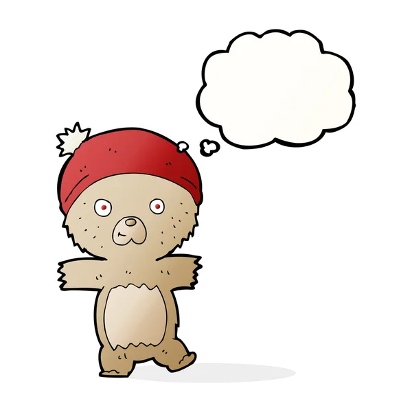 Karikatur lustiger Teddybär mit Gedankenblase — Stockvektor