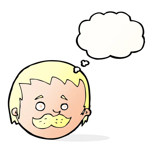 Hombre de dibujos animados con bigote con burbuja de pensamiento — Vector de stock