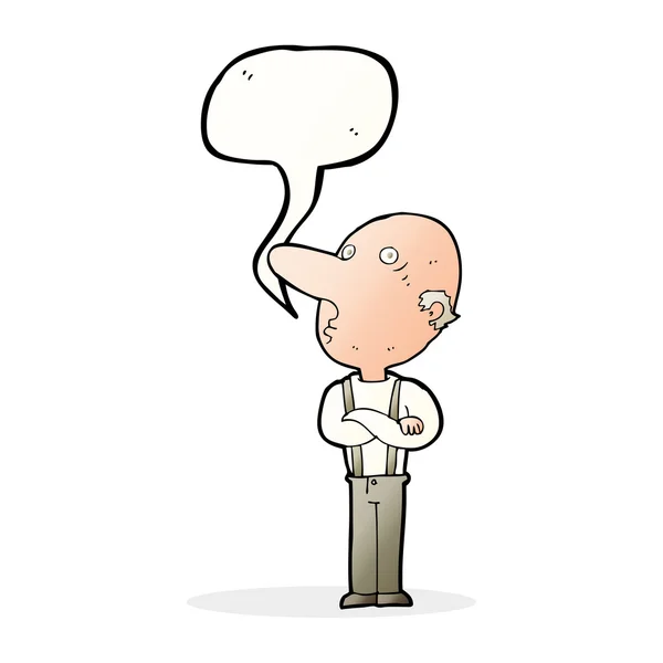 Cartoon old man with folded arms with speech bubble — Stock Vector