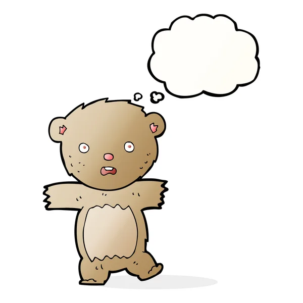 Cartoon shocked teddy bear with thought bubble — Stock Vector