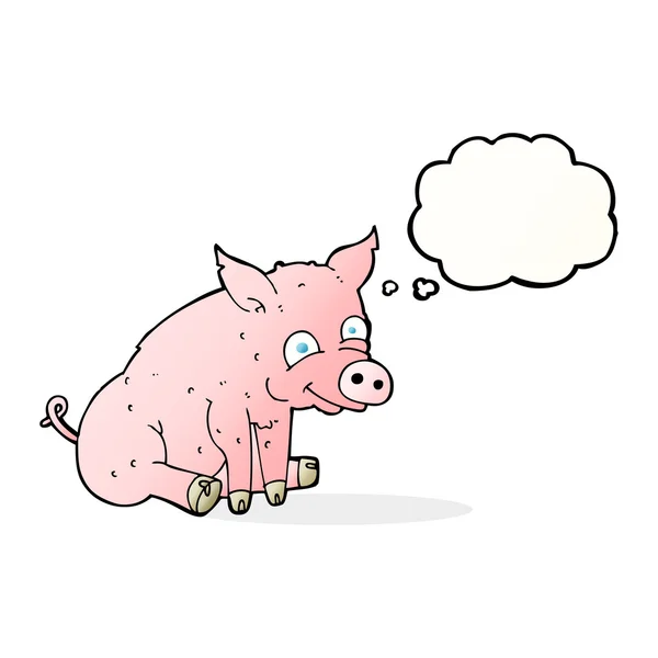 Dibujos animados cerdo feliz con burbuja de pensamiento — Archivo Imágenes Vectoriales